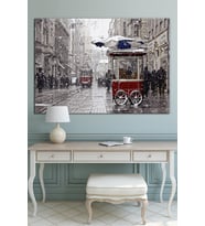 BEYOĞLUNDA KAR YAĞIŞI VE TRAMVAY, KANVAS TABLO, KAFE, BÜRO VE OTELLERE UYGUN