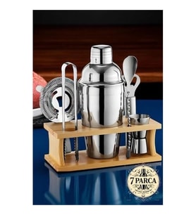 CEYLAN ADAM  Shaker Kokteyl Set - 7 Parça 550 ML Shaker Coctail Set  Bambu Standlı