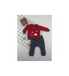 DİAMONDSTAR BEBEK 3İP ŞARDONLU EŞOFMAN TAKIM (Kırmızı-Siyah)