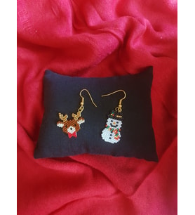 Miyuki Boncuk El Yapımı Geyik Ve Kardan Adam Küpe Yılbaşı Christmas Noel
