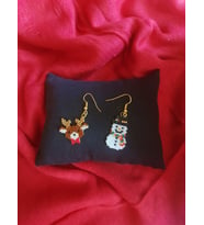 Miyuki Boncuk El Yapımı Geyik Ve Kardan Adam Küpe Yılbaşı Christmas Noel