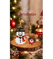 Miyuki Boncuk El Yapımı Geyik Ve Kardan Adam Küpe Yılbaşı Christmas Noel