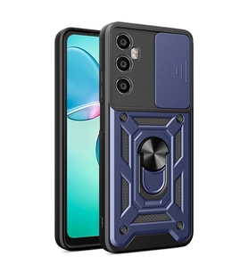 Realme C65 4G Kılıf Yüzüklü Standli Sürgülü Kamera Korumalı Tank Sert Silikon Kapak (Mavi)
