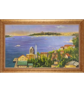 Çerçeveli Paspartulu Manzara Tablo ah1197 (Gold)