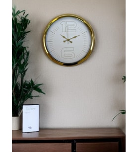 River World Duvar Saati 40 cm  Metal Gold Elegance White