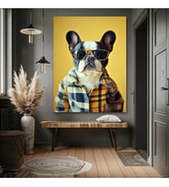 GÖMLEKLİ KÖPEK EV DUVAR SALON GÜZELLİK SALONU OFİS DÜKKAN DEKARASYON KANVAS TABLO (Akçaağaç)