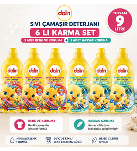 Dalin Sıvı Çamaşır Deterjanı 1500 ML 6 Lı Karma Set – Renk ve Koruma + Hassas Koruma Toplam 9 Litre