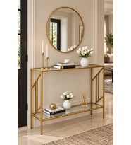 Gold Çerçeveli Şeffaf Camlı Modern Antre Dresuarı 100 cm