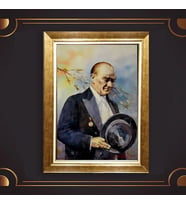 Altın Varaklı Çerçeveli Paspartulu Atatürk Tablo nl02A684 (Gold)