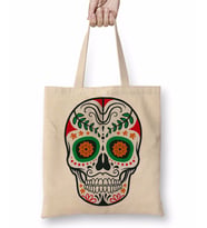 Renkli Ve Desenli Kuru Kafa Skull Bez Çanta Uzun Saplı