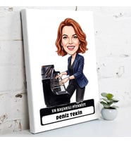 Piyaniste Hediye Kadın Karikatürlü Kanvas Tablo