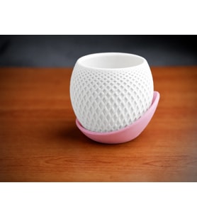 Northcity 3D Baskı Küre Saksı - Kafes Dokulu İki Parçalı Dekoratif Saksı - Beyaz-Pembe