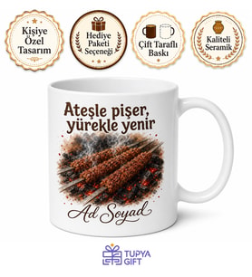 Urfa Kebabı Temalı Baskılı Kupa Bardak Hediye Özel Tasarım Porselen Mug