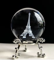 3D oyma kristal top Paperweight standı ile şifa meditasyon cam küre metal standlı eyfel kule model