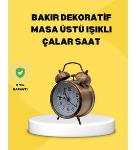 Dekoratif Bronz Renk Metal Alarmlı Masa Üstü Saat Klasik Tasarım