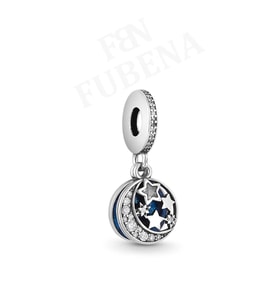 Fubena 925 Ayar Gümüş Ay Ve Yıldızlar Disk Sallantılı Charm