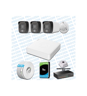 Provzen Hikvision 3’lü İP 4MP Güvenlik Kamerası Seti Colorvu Mikrofonlu Olay Anında Bildirim