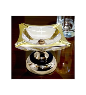 Altın Detaylı Kristal Cam Küllük, 20 cm, Lüks ve Şık Tasarım