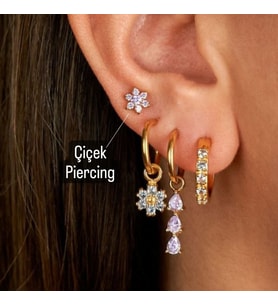 Cerrahi Çelik Çiçek Piercing Tragus Helix Conch Kıkırdak Lob Gold Renk (Çok Renkli)