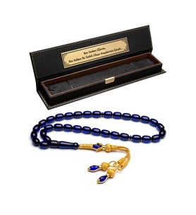22K Altın Kaplama Gümüş Kazaz Püskül 8x11mm Lacivert Ateş Kehribar Tesbih