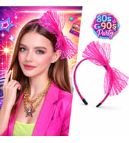 80’ler 90’lar Neon Pembe Dantel Taç Fiyonklu