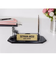 BK Gift Kişiye Özel Bozkurt Saatli Kristal Masa İsimliği (Beyaz)