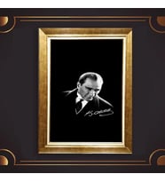 Altın Varaklı Çerçeveli Paspartulu Atatürk Tablo z4948 (Gold)