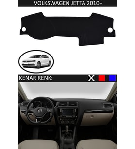 Volkswagen Jetta 2010+ İçin Uygun Torpido Koruma Halısı Siyah Kenar Renk Siyah