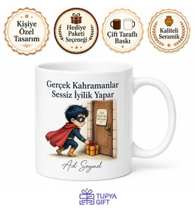 Maskeli Kahraman Çizimli Gizli İyilikler Yapan Meçhul Dost Kupa Bardak Hediye