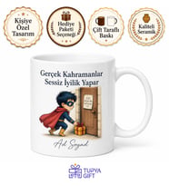 Maskeli Kahraman Çizimli Gizli İyilikler Yapan Meçhul Dost Kupa Bardak Hediye