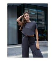 Antrasit Kısa Kollu Spor Yoga Tişörtü