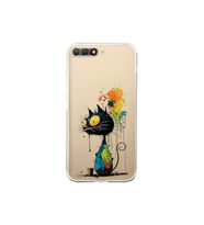 Huawei Y6 2018 ile Uyumlu Splash Kedi Tasarımlı Şeffaf Silikon Kılıf