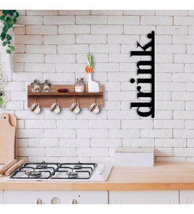 BK Home Doğal Ahşap Raflı Dekoratif Fincan Askılığı ve Duvar Süsü-4 (Beyaz)
