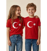 Türk Bayrağı Baskılı Kırmızı Renk T-Shirt