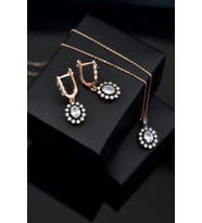 Papatya Silver 925 Ayar Gümüş Rose Kaplama Elmas Montür Oval Set