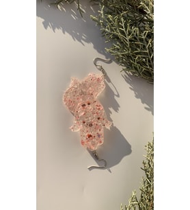 Epoksi İçine Pembe Glitter Süs Tırtıklı Kristal Desen Fatma Ana Eli Gümüş Aksesuar Küpe El Yapımı