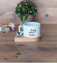 İcra Müdürü Kupa Bardak Kısa Ahşap Altlıklı Kaşıklı