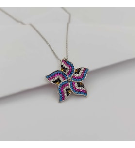 Gümüş Taşlı Çiçek Model Kolye 925 Ayar (Karışık)