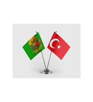 Yeşil Osmanlı Arması Bayrağı ve Türkiye Bayrağı İkili Saten Masa Bayrağı Takımı