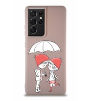 Samsung Galaxy S21 Ultra Soft Premier Kapak Aşk Tasarımlı Silikon Kılıf - Pudra (Şeffaf)
