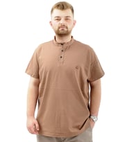 Mode XL Büyük Beden Erkek Tişört Düğmeli Hakim Yaka T-Shirt U24339 Sütlü Kahve
