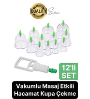 Özel Üretim Fizyoterapi Seri 12 Parça Vakumlu Masaj Etkili Hacamat Kupa Çekme Seti Masaj Sırt
