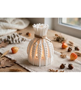 3D Baskı Buğday Demeti Tealight Mumluk Jüt İpli Dekoratif Sonbahar Hasat Feneri Şamdan Masa Süsü