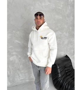 Kışlık Üç İplik Kapşonlu SweatShirt - Beyaz