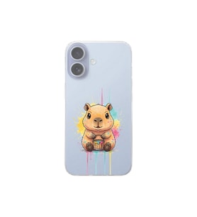 iPhone 17 ile Uyumlu Splash Kapibara Tasarımlı Şeffaf Silikon Kılıf