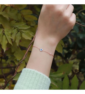 Kalp Figürlü Zirkon Taşlı Mine İşli Rose Gold Kaplama Gümüş Bileklik