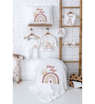 Pia Baby Premium %100 Pamuk Yenidoğan Kız Bebek Hastane Çıkışı Hediyelik Set 5059-02 (Ekru)