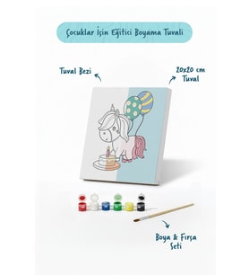 Doğum Günü Unicorn Boyama Tuvali – Şövalesiz Boya Seti 20x20