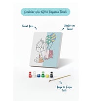 Doğum Günü Unicorn Boyama Tuvali – Şövalesiz Boya Seti 20x20