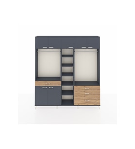 Arges Dolap 11 Raflı 4 Çekmeceli 2 Askılı 220x30x243 Antrasit-Antrasit/Çam